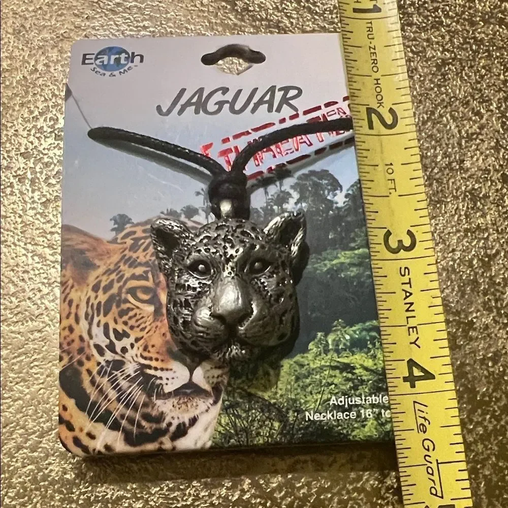 #1196= Panthera onca Mammal Carnivorous: Unisex’s Jaguar Head Pendant Necklace